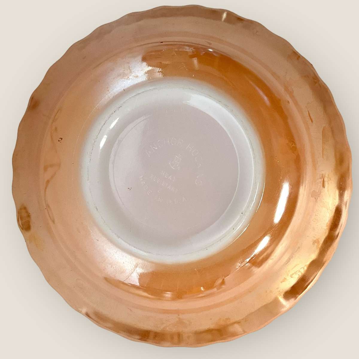 Vintage large peach lustre bowl by Anchor Hocking (the maker of Fire King)