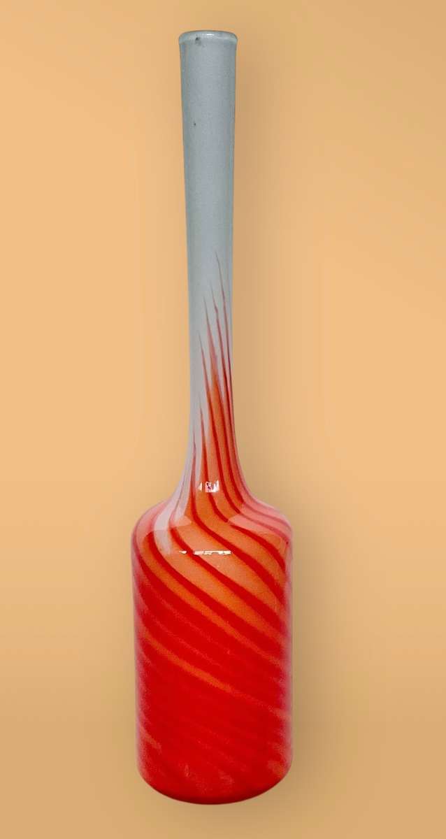 White and orange Murano-style Flame studio glass vase, 45cms tall- wow!