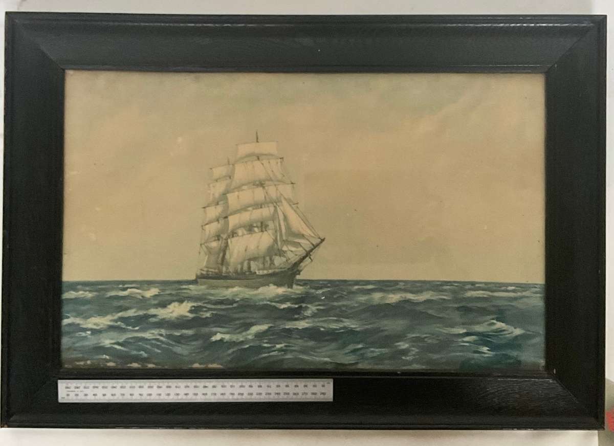 Large dramatic maritime print of sailing ship on a windswept sea-great for a man cave!