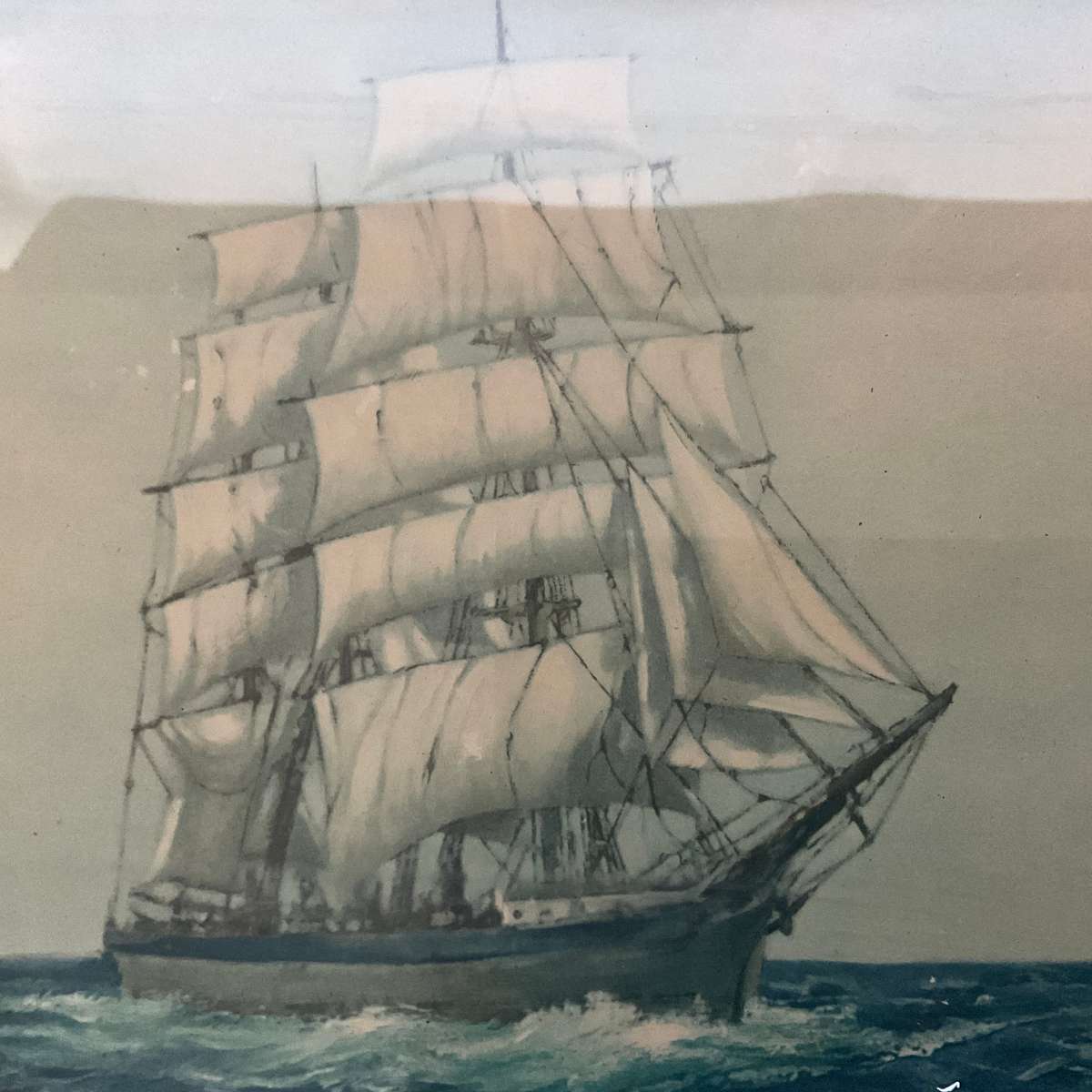 Large dramatic maritime print of sailing ship on a windswept sea-great for a man cave!