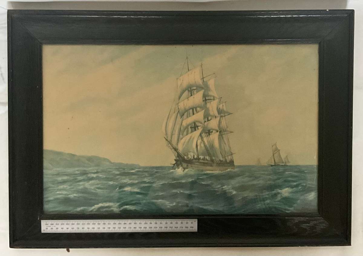 Large dramatic maritime print of sailing ship on a windswept sea-great for a man cave!