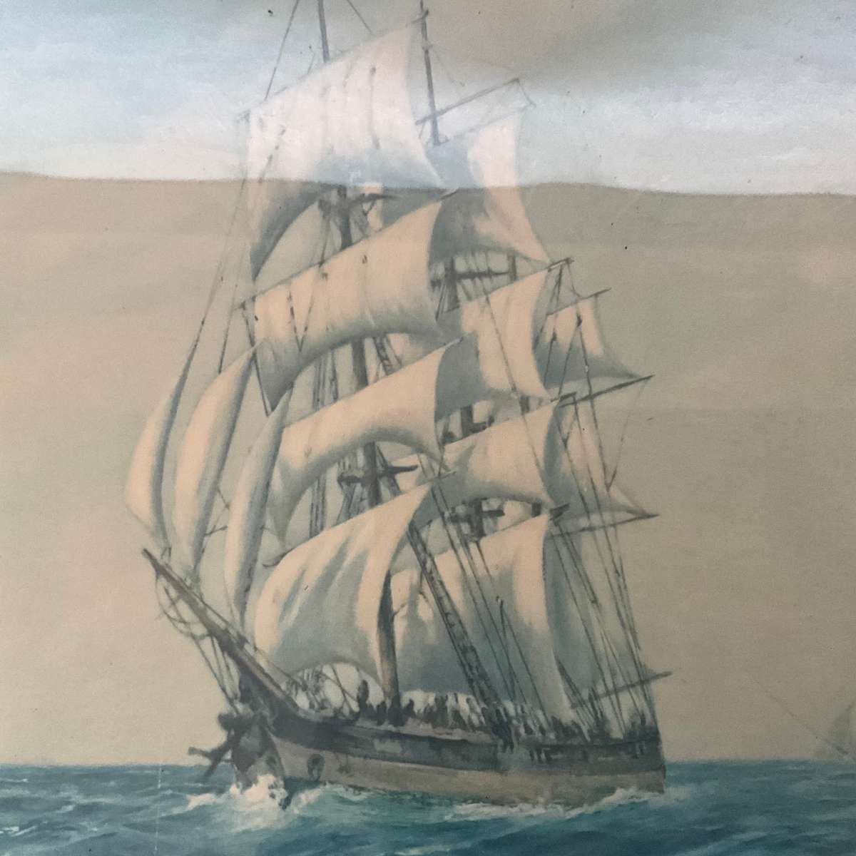 Large dramatic maritime print of sailing ship on a windswept sea-great for a man cave!