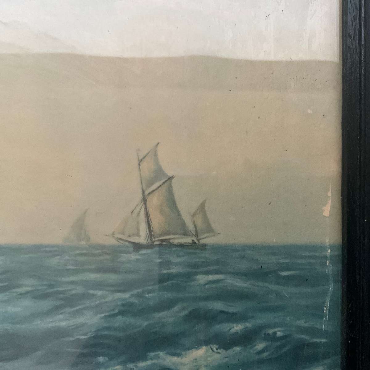 Large dramatic maritime print of sailing ship on a windswept sea-great for a man cave!