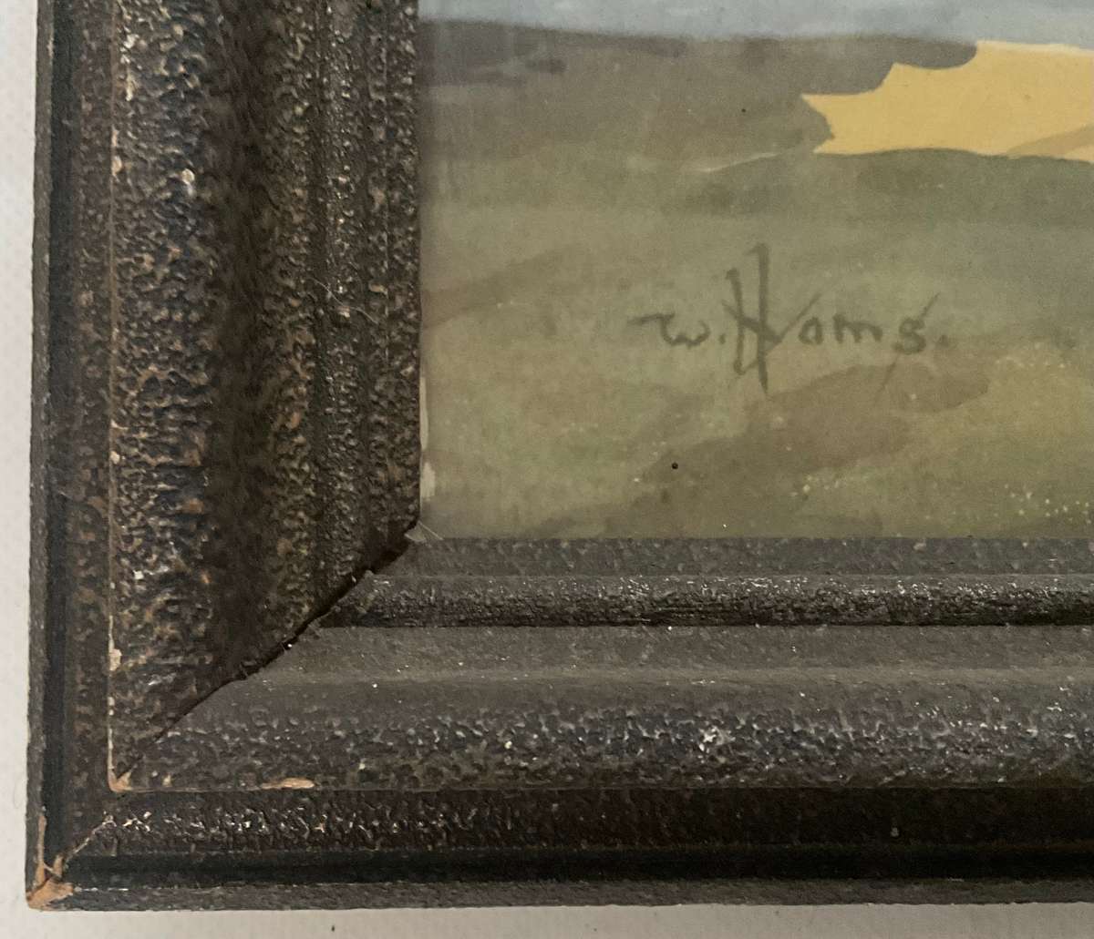 Large vintage print of a cityscape by W. Hams of a castle/cathedral, in a black wooden frame