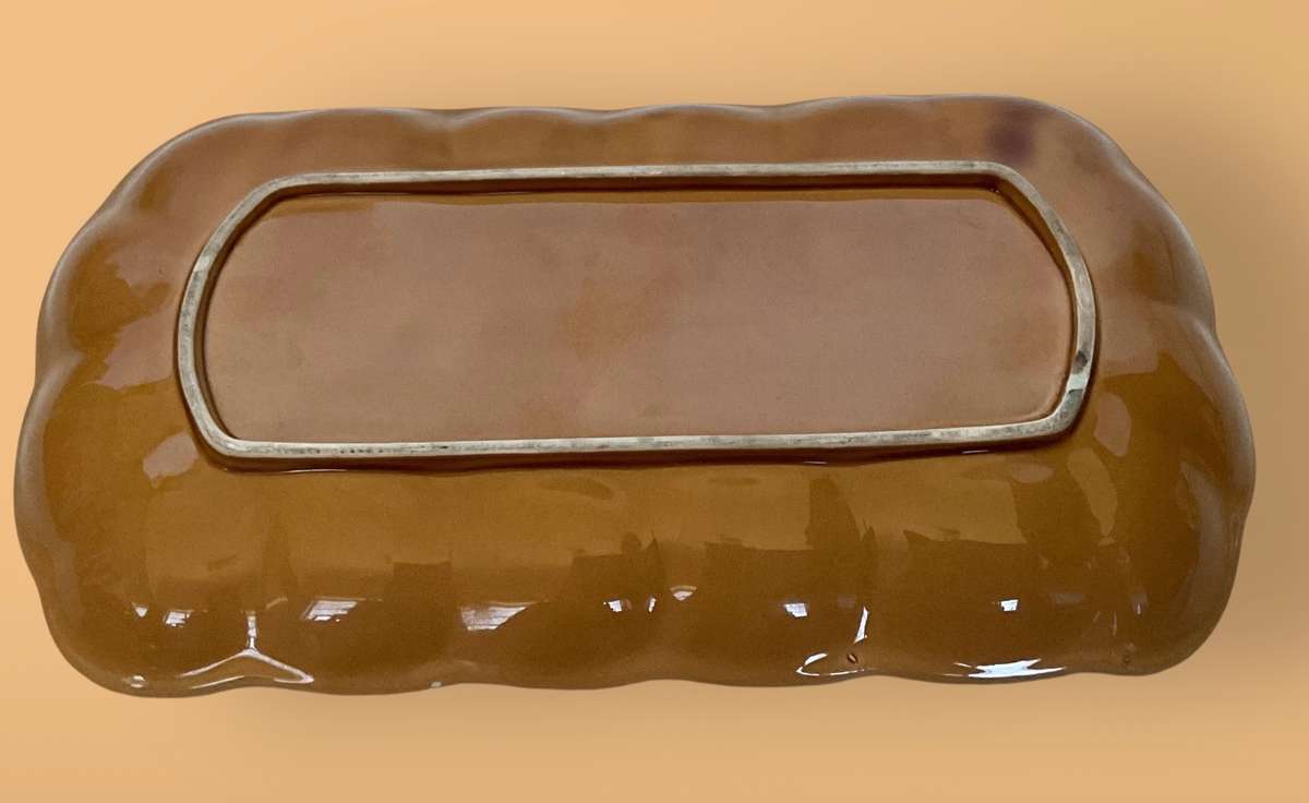 Midcentury retro brown and orange serving set with floral theme