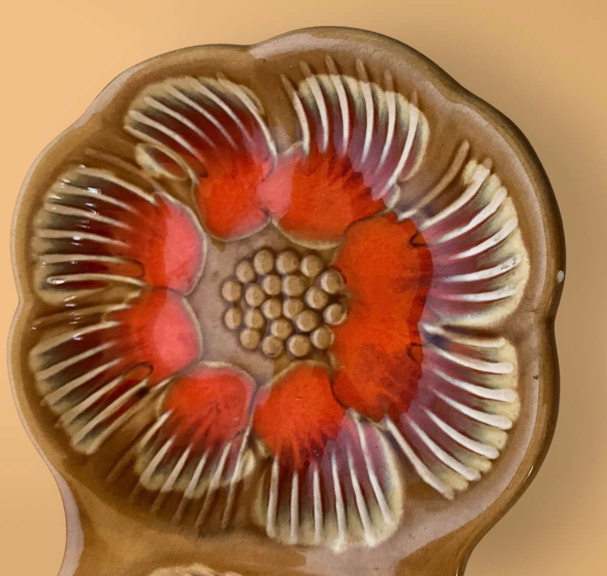 Midcentury retro brown and orange serving set with floral theme