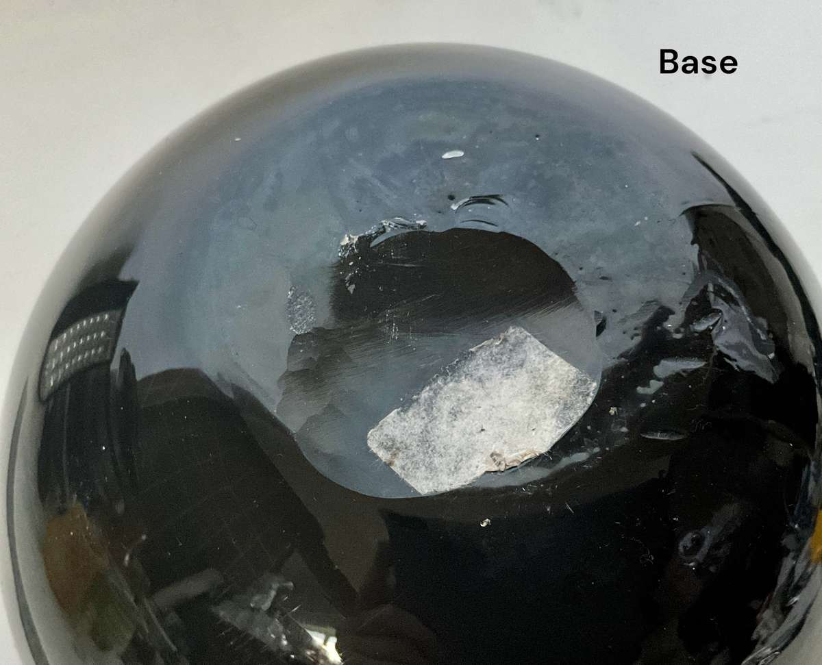 Monochrome swirly striped round glass vase, approx. 16cms tall (please read)