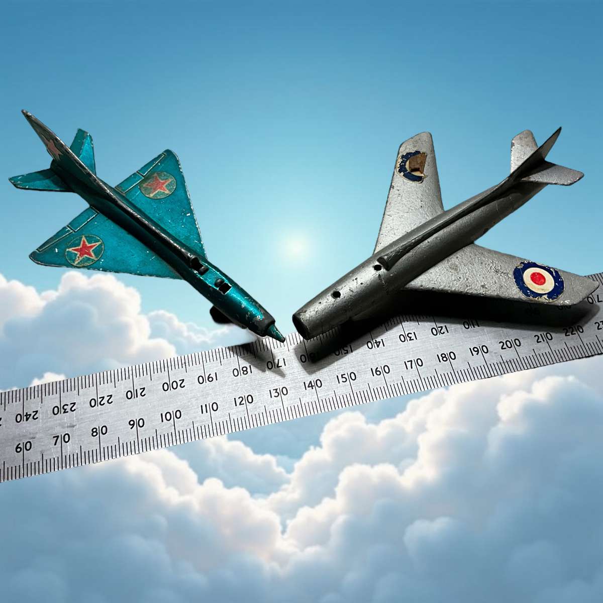 Vintage metal toy planes  - Wheeler French Mystere (very rare) and Matchbox MiG 21