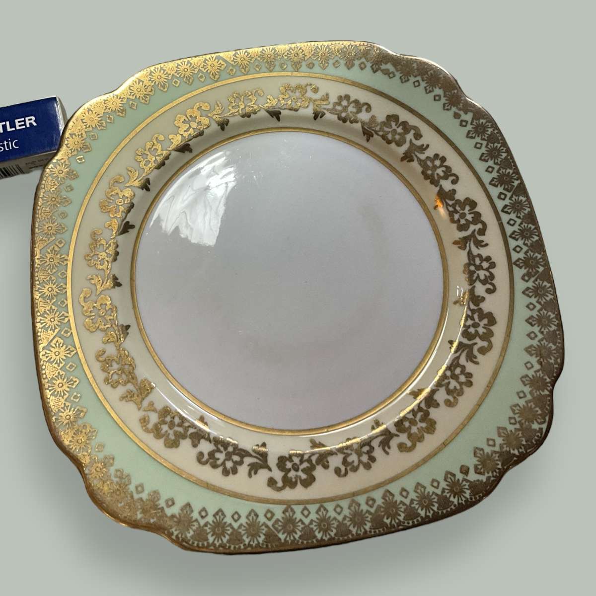 Set of four pretty Windsor Bone China gilded side plates and a sugar bowl (please read)