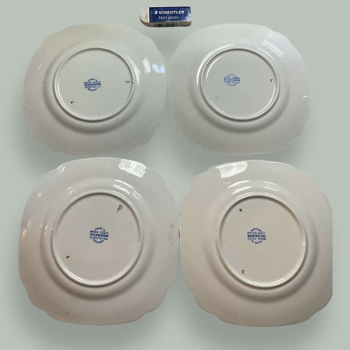 Set of four pretty Windsor Bone China gilded side plates and a sugar bowl (please read)