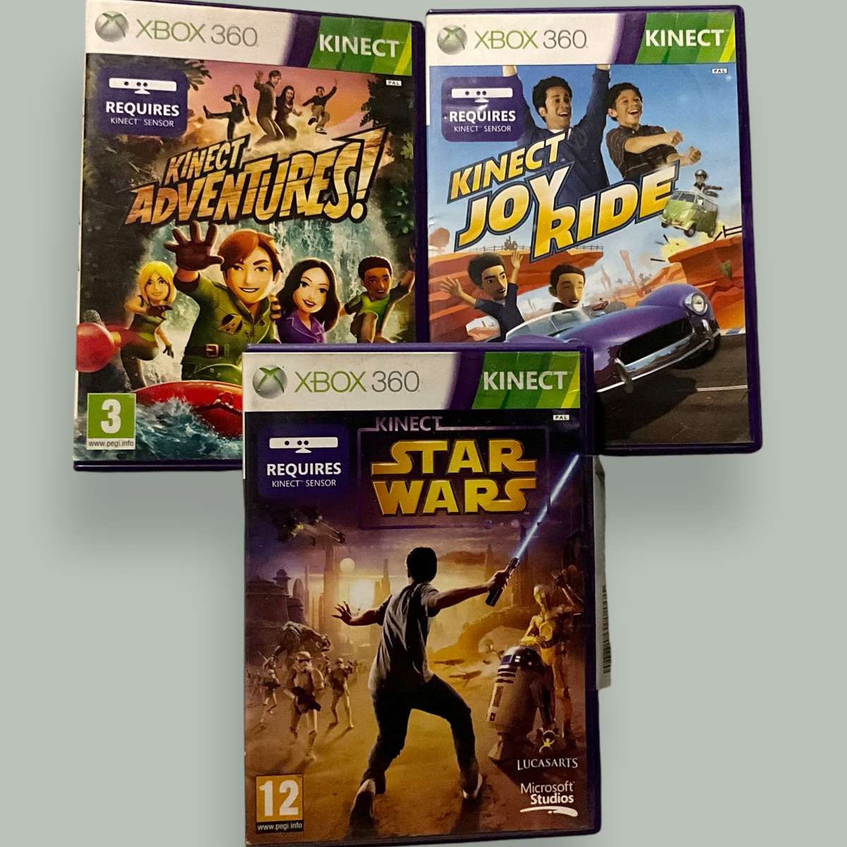 3 x Xbox 360 kinetic games  Kinect Adventures, Kinect Joyride and Kinect Star Wars