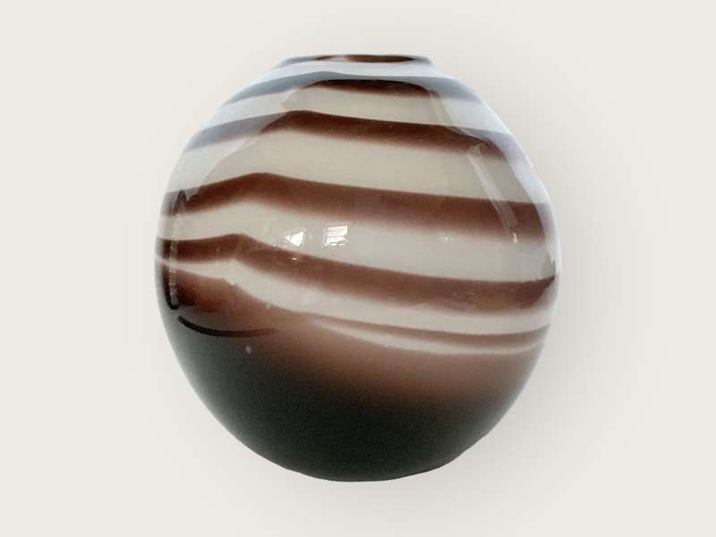 Monochrome swirly striped round glass vase, approx. 16cms tall (please read)