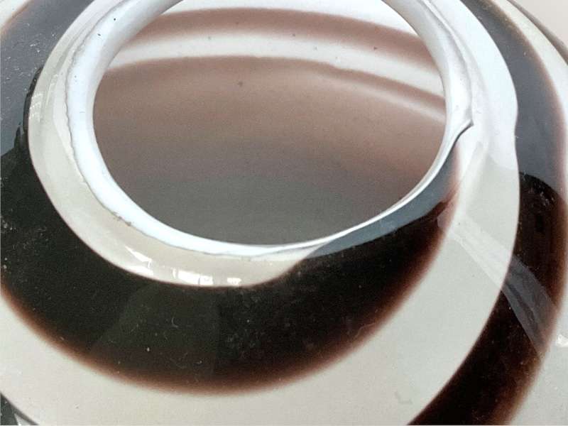 Monochrome swirly striped round glass vase, approx. 16cms tall (please read)