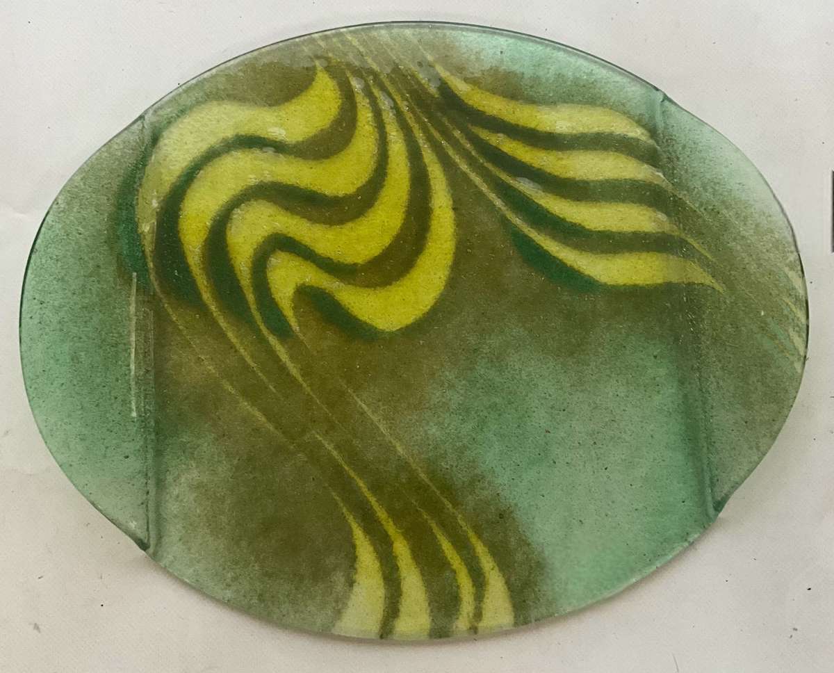 Glass serving tray in swirling greens (35 cm from handle tip to handle tip)