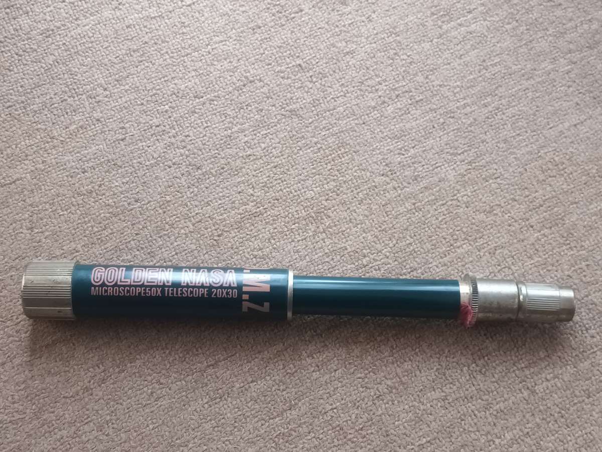 VINTAGE RARE GOLDEN NASA DMZ MICROSCOPE 50X TELESCOPE 20X30 IN PLASTIC MATERIAL