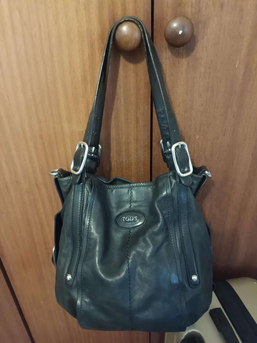 TOD'S Genuine Leather Handbag Black Made In Italy