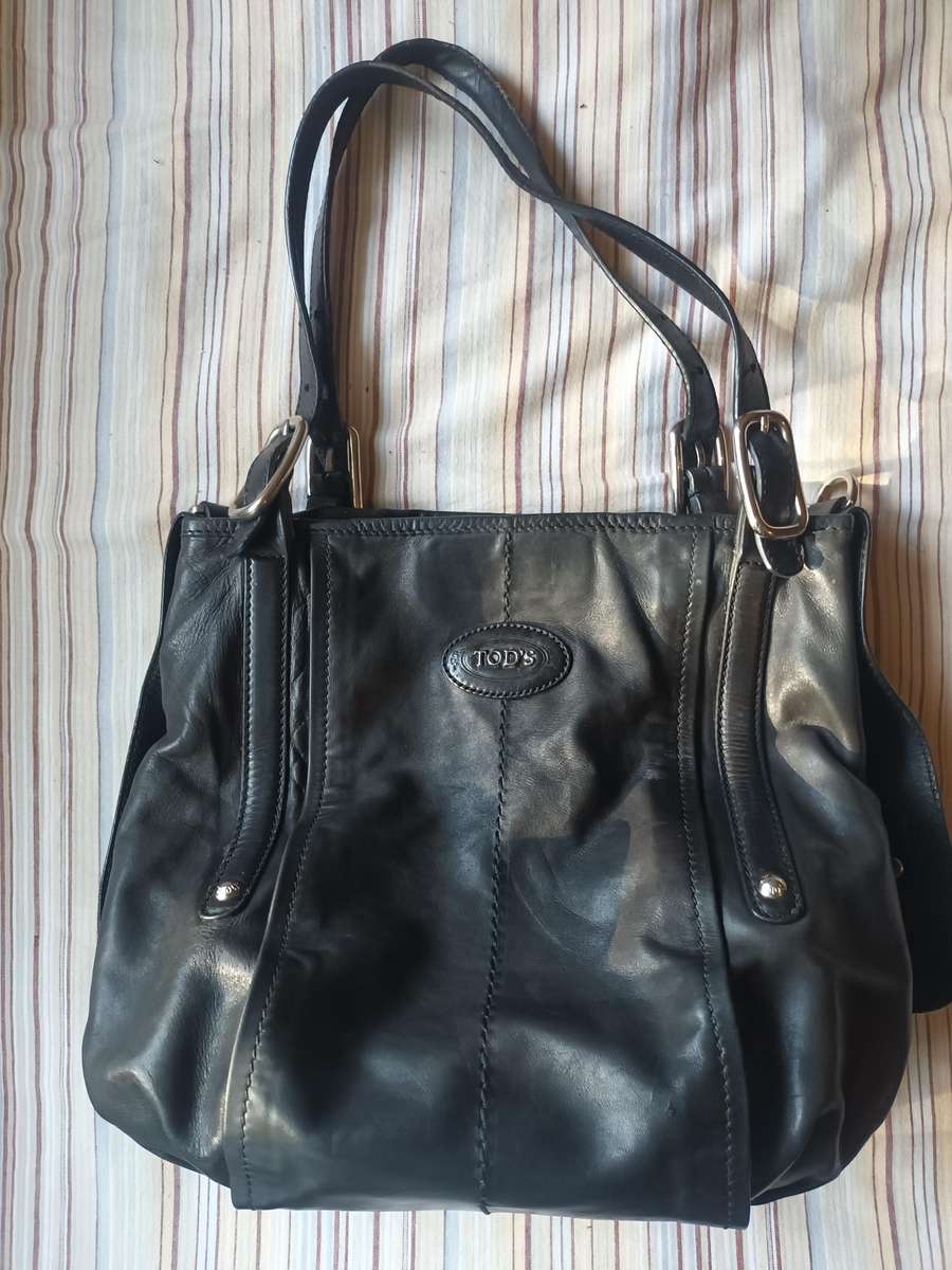 TOD'S Genuine Leather Handbag Black Made In Italy