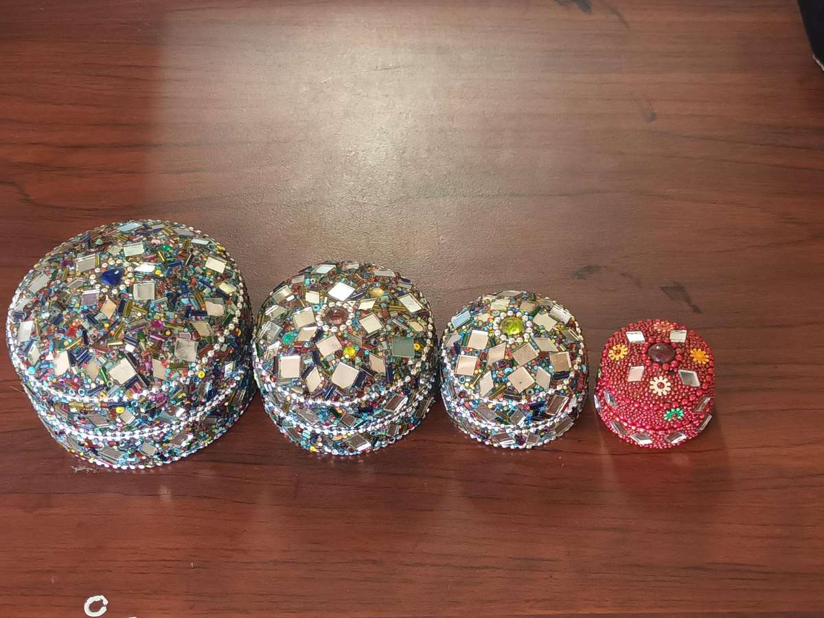 VINTAGE Beaded Trinket Box Set