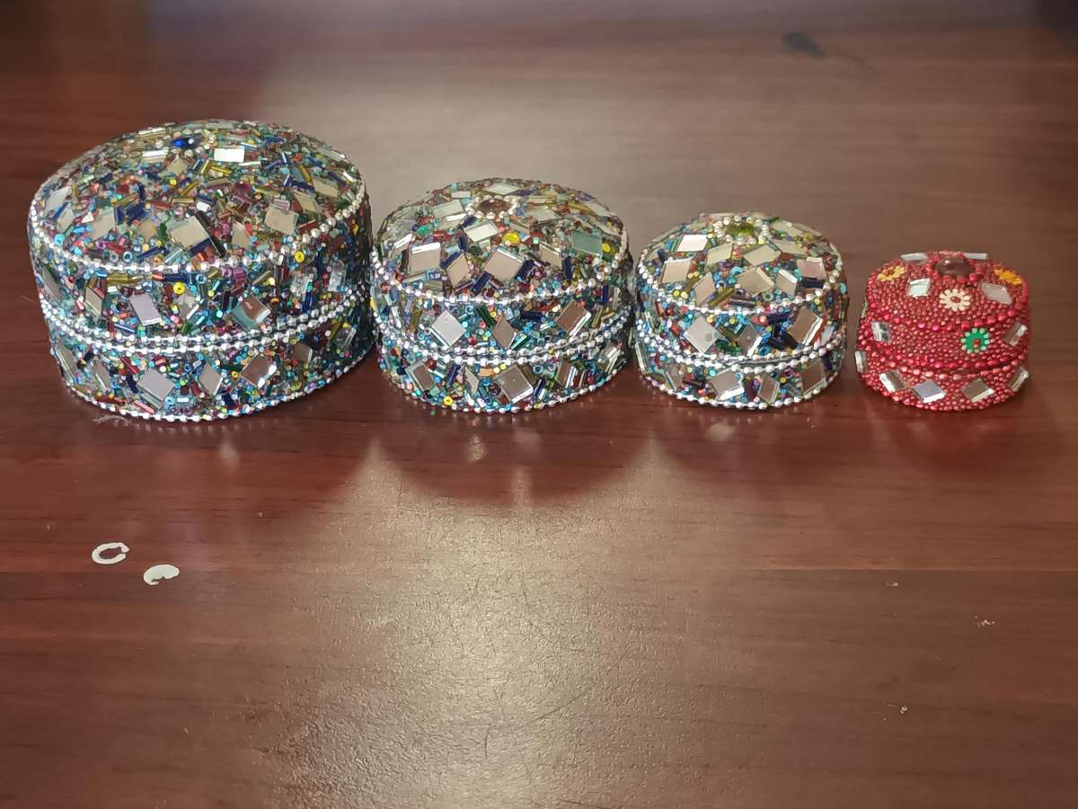 VINTAGE Beaded Trinket Box Set