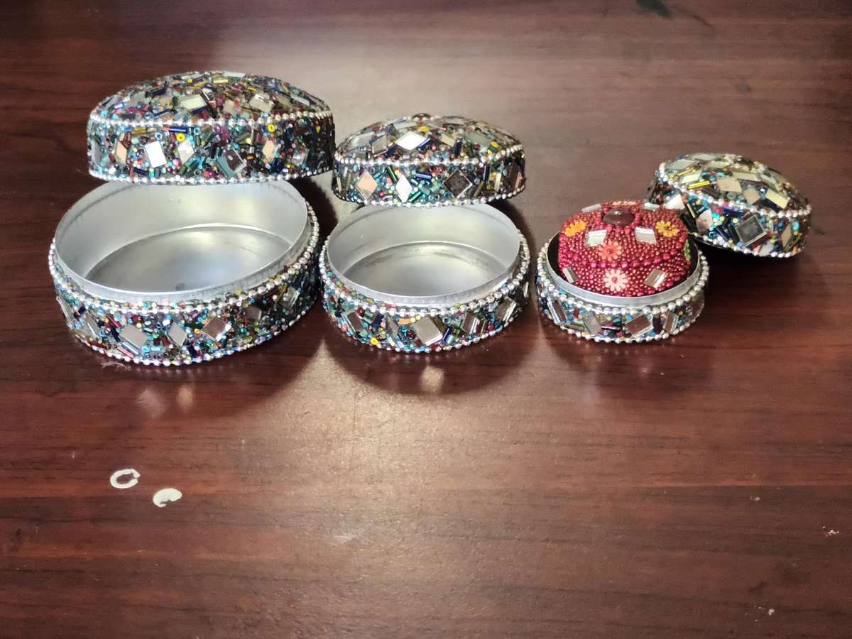 VINTAGE Beaded Trinket Box Set