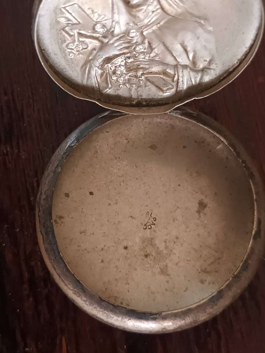 ANTIQUE ALPACCA Rosary Holder Box Depicting Tomb Of Saint Therese Of Lisieux