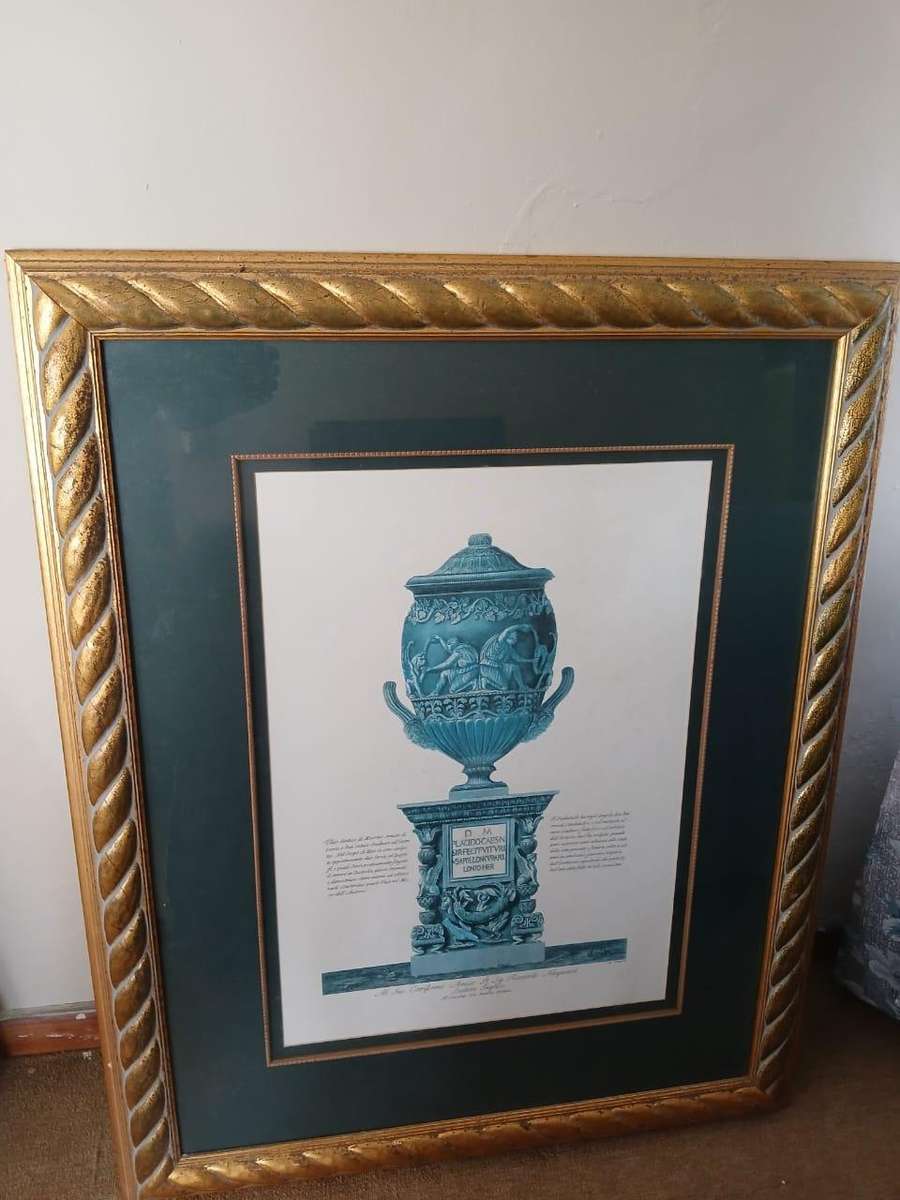 X-Large Framed 1770 Piranesi Ancient Urn Hand Colored Plate Print Weighing Approximately 11.5kg