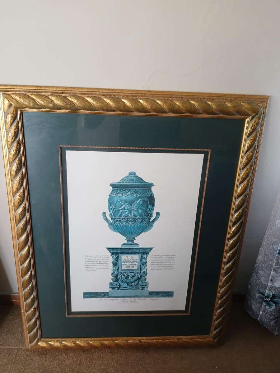 X-Large Framed 1770 Piranesi Ancient Urn Hand Colored Plate Print Weighing Approximately 11.5kg
