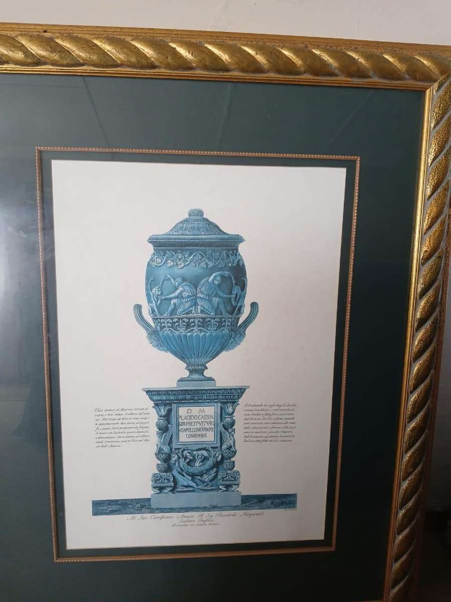 X-Large Framed 1770 Piranesi Ancient Urn Hand Colored Plate Print Weighing Approximately 11.5kg