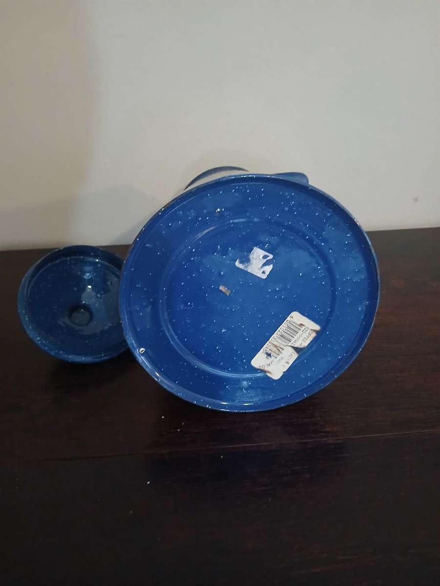 VINTAGE Blue Speckled Enamelware Coffee Pot Camping Farmhouse Home Decor