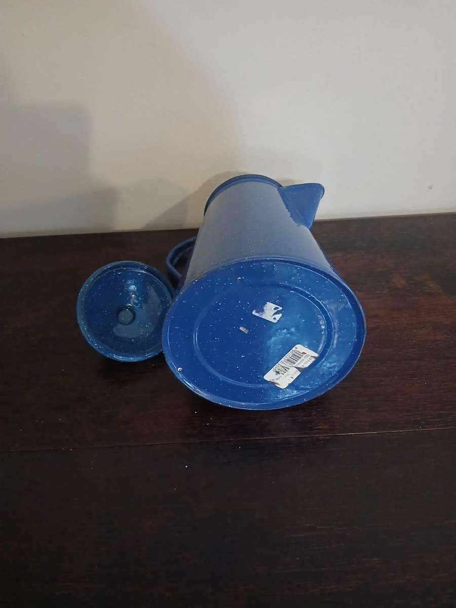 VINTAGE Blue Speckled Enamelware Coffee Pot Camping Farmhouse Home Decor