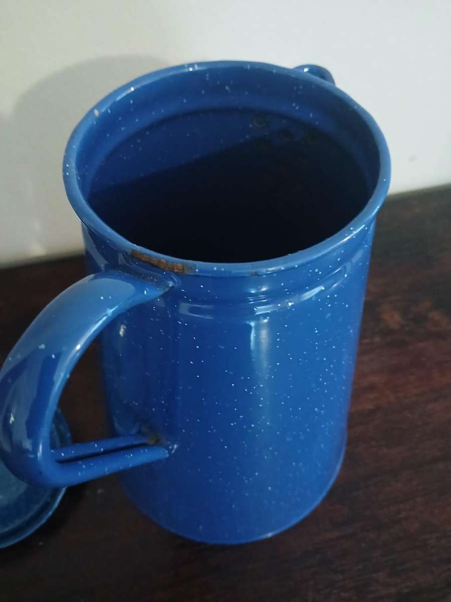 VINTAGE Blue Speckled Enamelware Coffee Pot Camping Farmhouse Home Decor