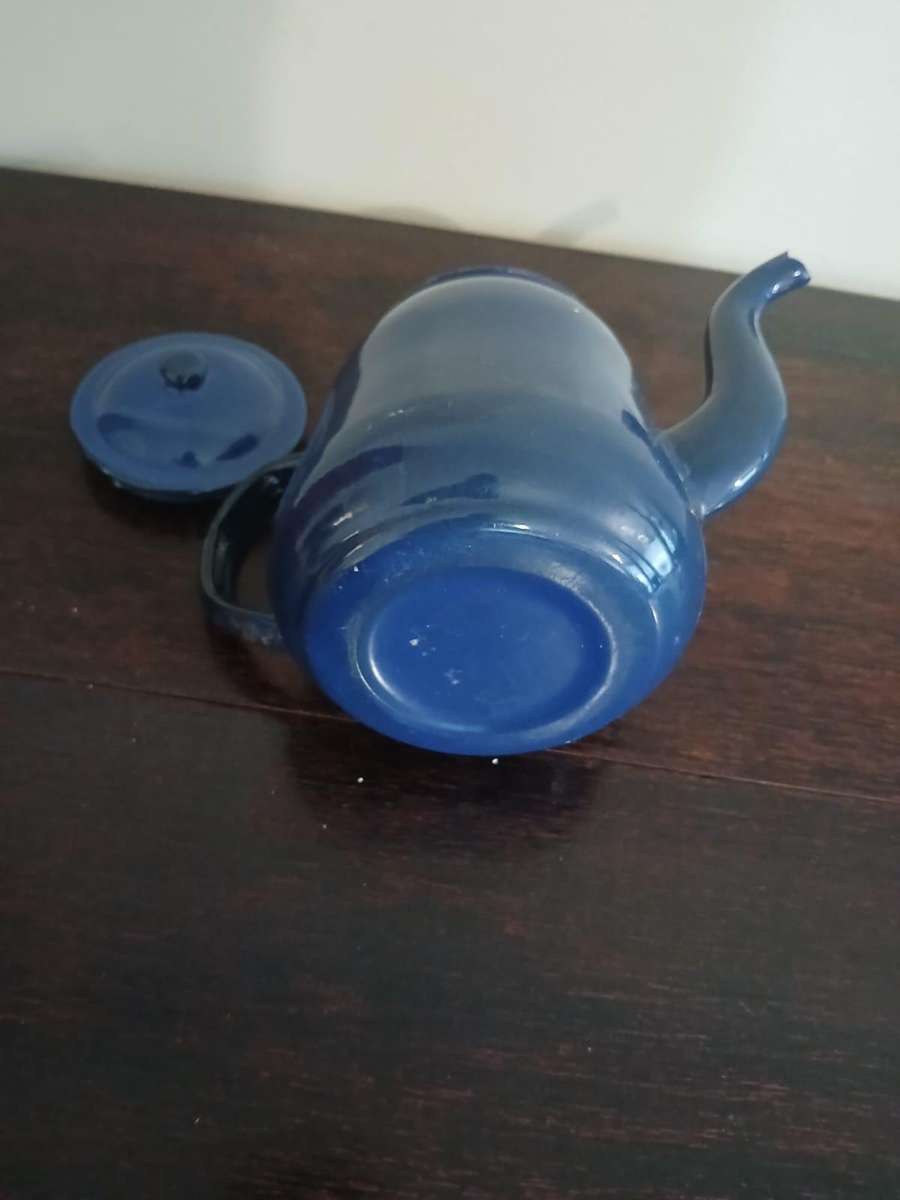 VINTAGE Blue Enamel Tea Kettle