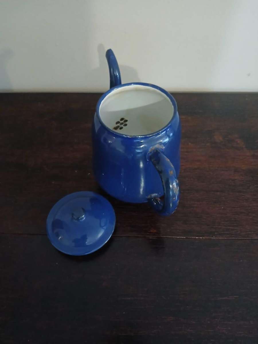 VINTAGE Blue Enamel Tea Kettle