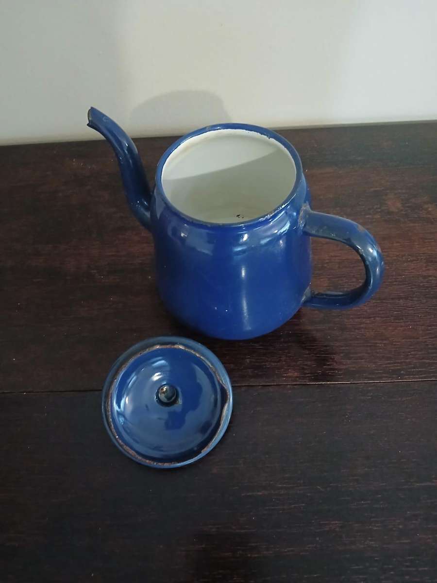 VINTAGE Blue Enamel Tea Kettle