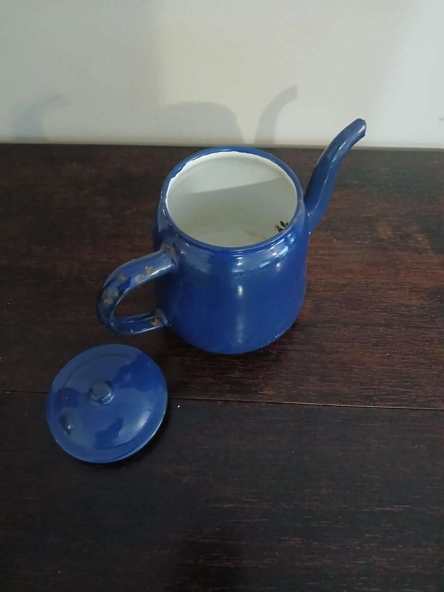 VINTAGE Blue Enamel Tea Kettle