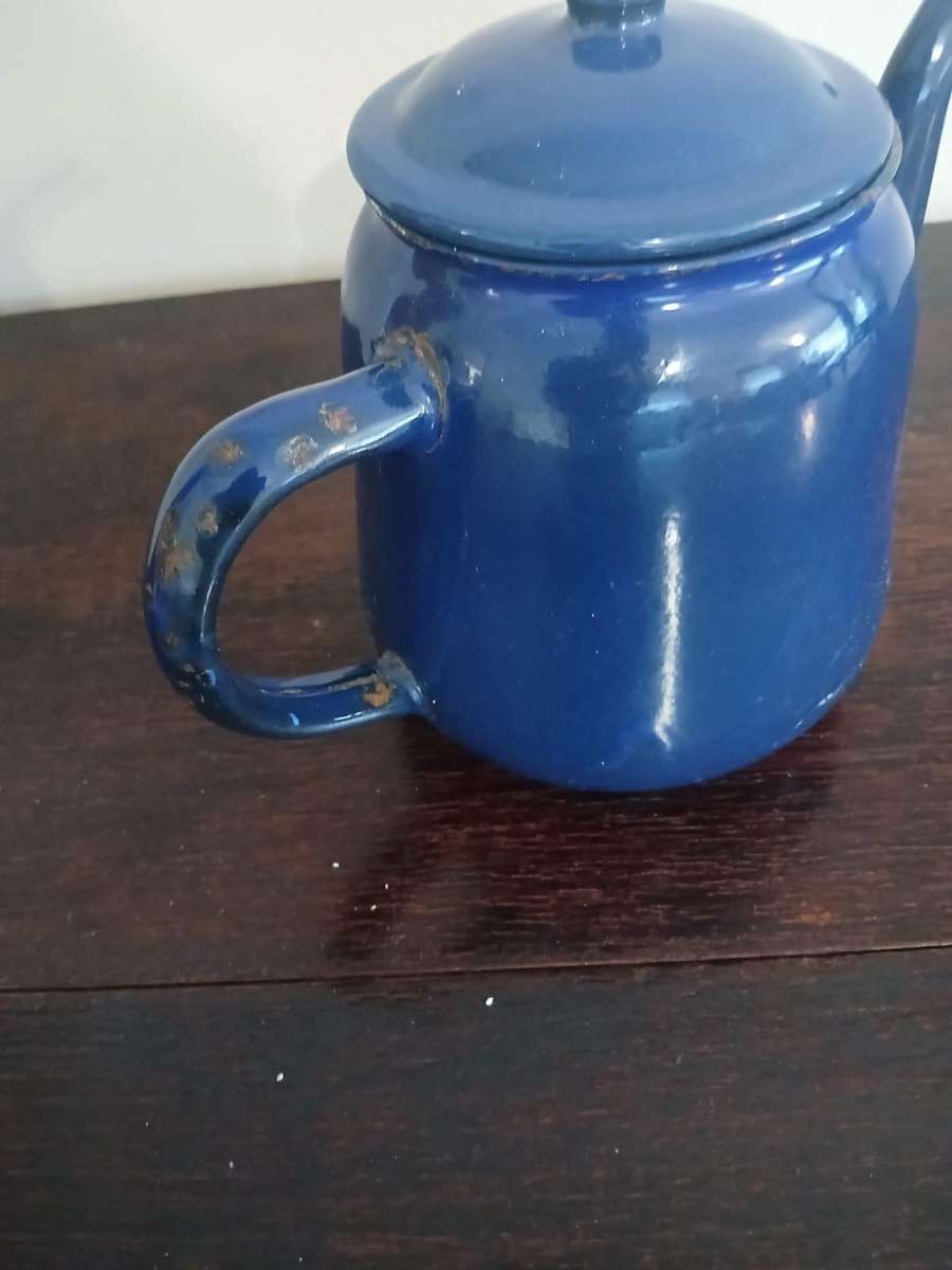 VINTAGE Blue Enamel Tea Kettle