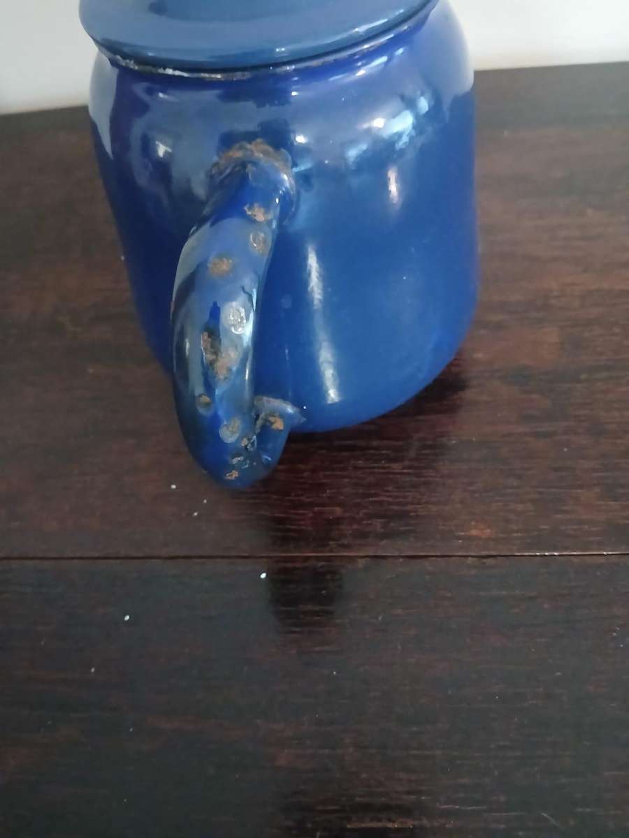 VINTAGE Blue Enamel Tea Kettle