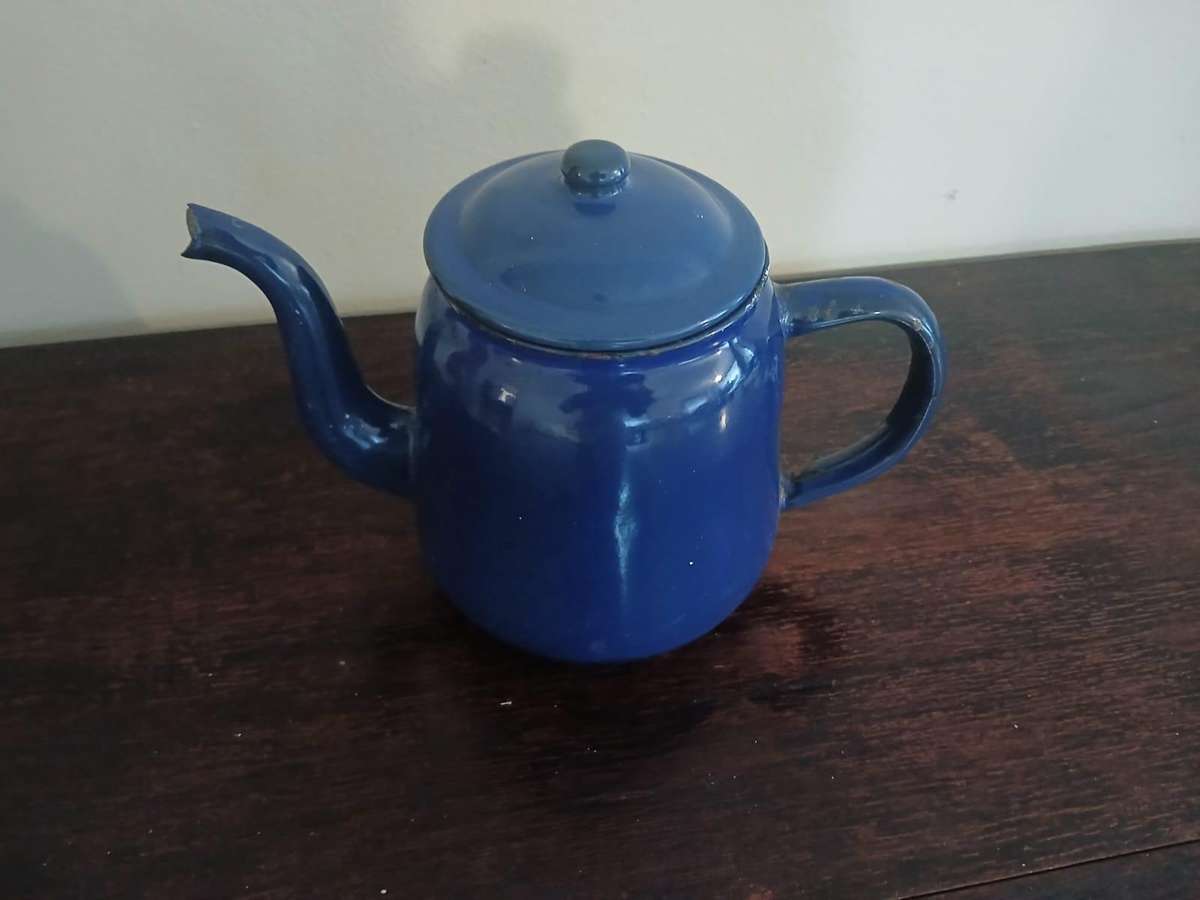 VINTAGE Blue Enamel Tea Kettle
