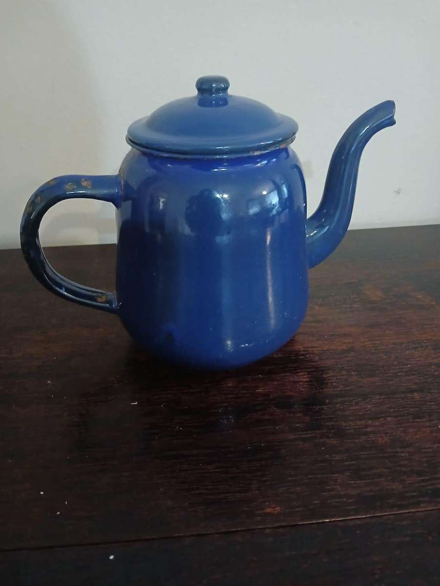 VINTAGE Blue Enamel Tea Kettle