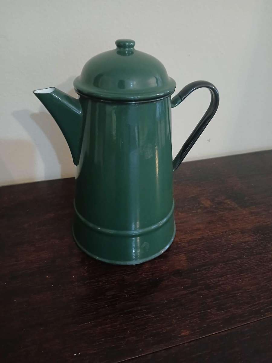 VINTAGE Traditional Green Enamel Coffee Pot