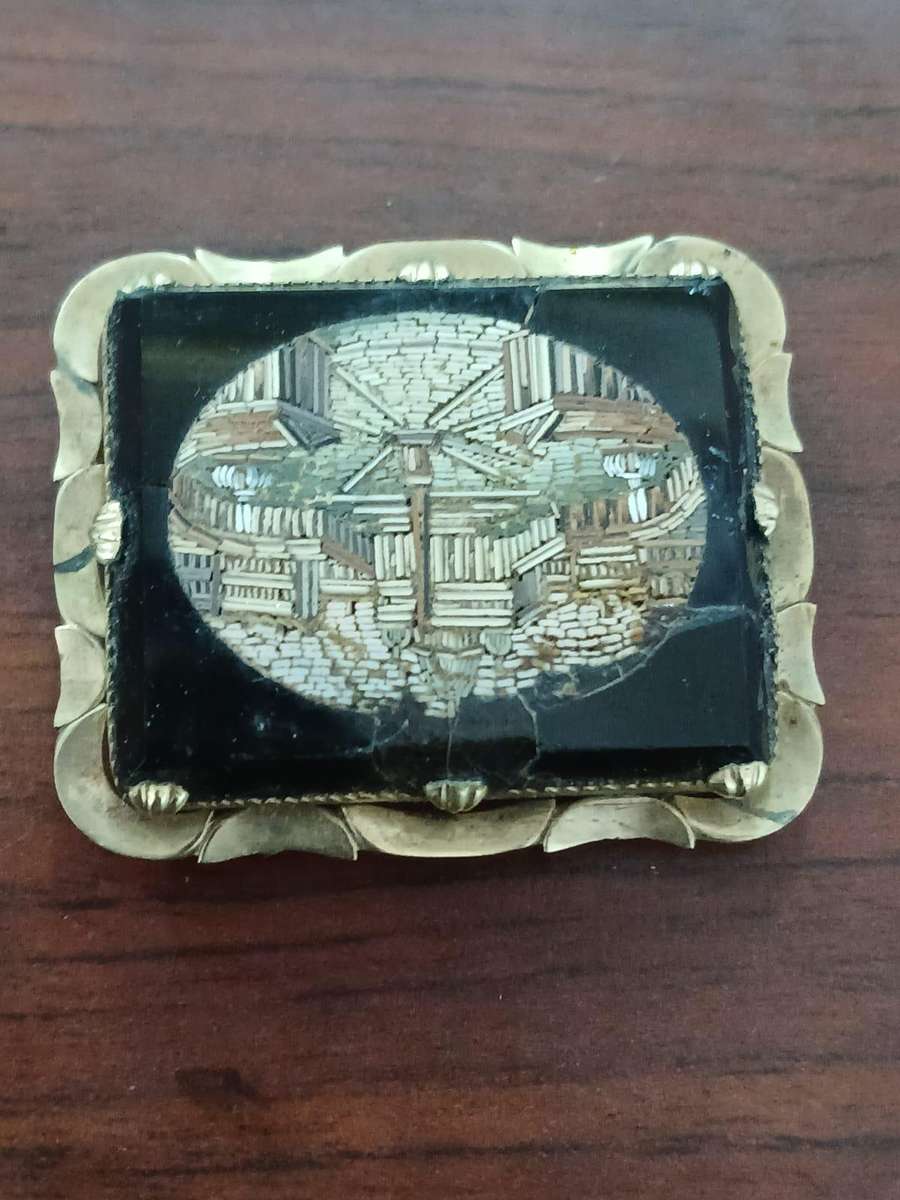 ANTIQUE Micro Mosaic Brooch Depicting St. Peter's Square in Vatican City, Rome, Italy 19th Century