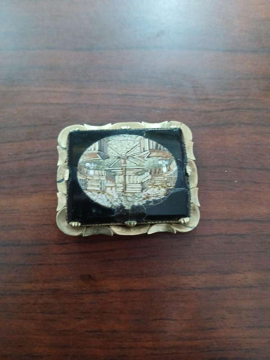 ANTIQUE Micro Mosaic Brooch Depicting St. Peter's Square in Vatican City, Rome, Italy 19th Century
