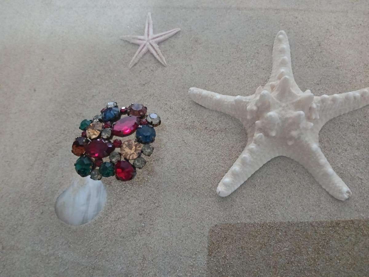 VINTAGE Stunning Czech Glass Large Multi-Color Cut Crystal Rhinestone Brooch 1930's