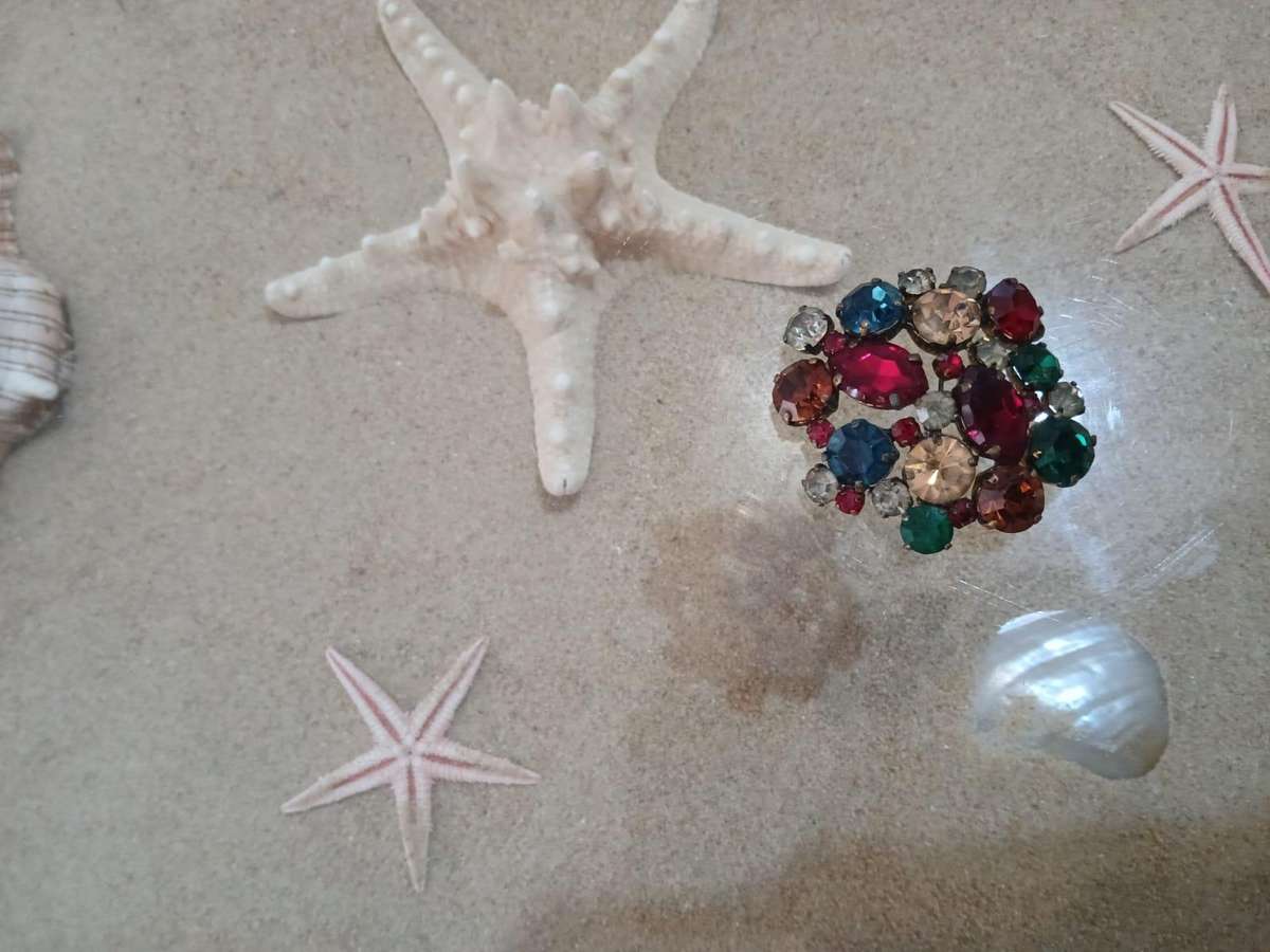 VINTAGE Stunning Czech Glass Large Multi-Color Cut Crystal Rhinestone Brooch 1930's