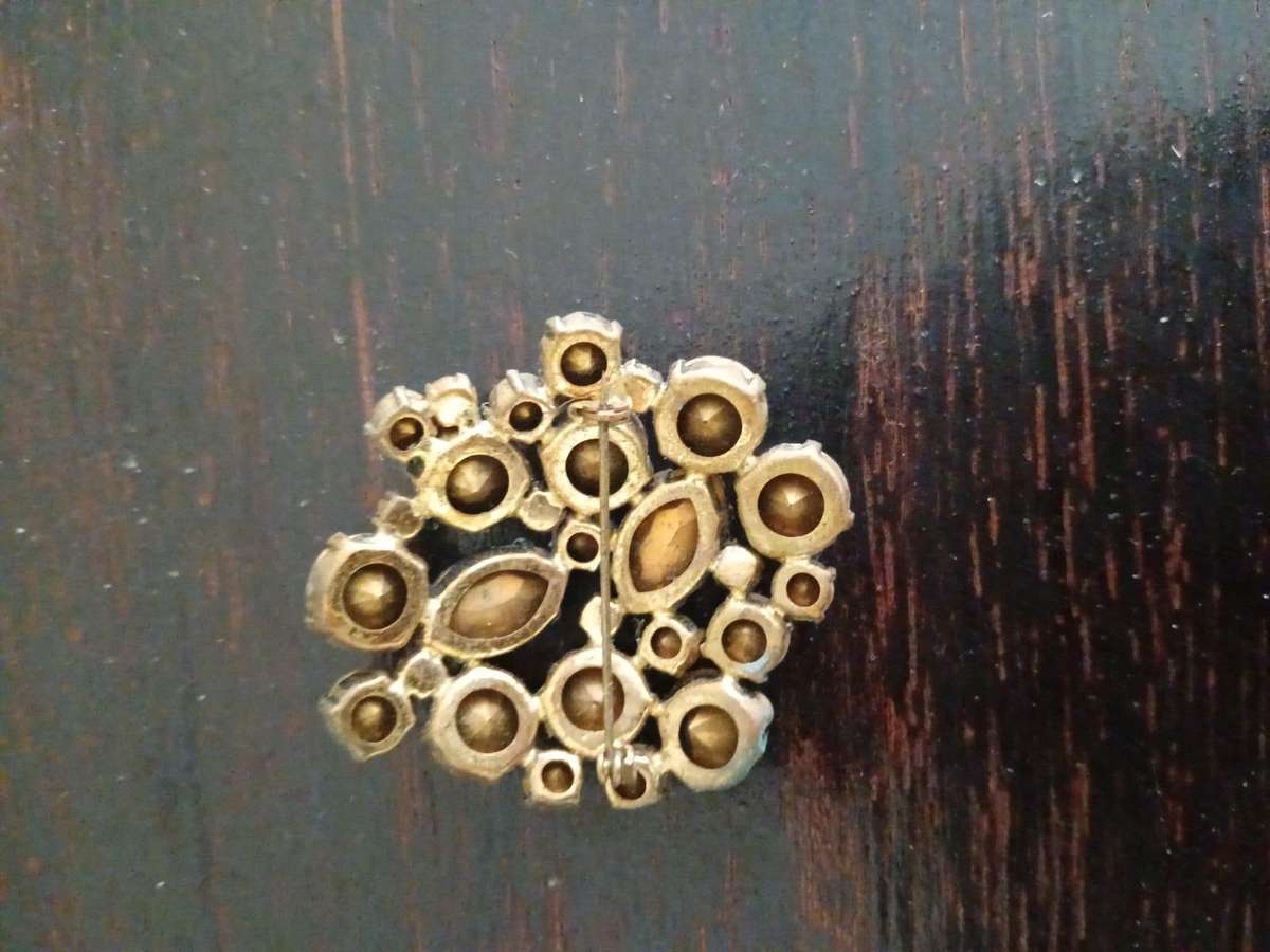 VINTAGE Stunning Czech Glass Large Multi-Color Cut Crystal Rhinestone Brooch 1930's