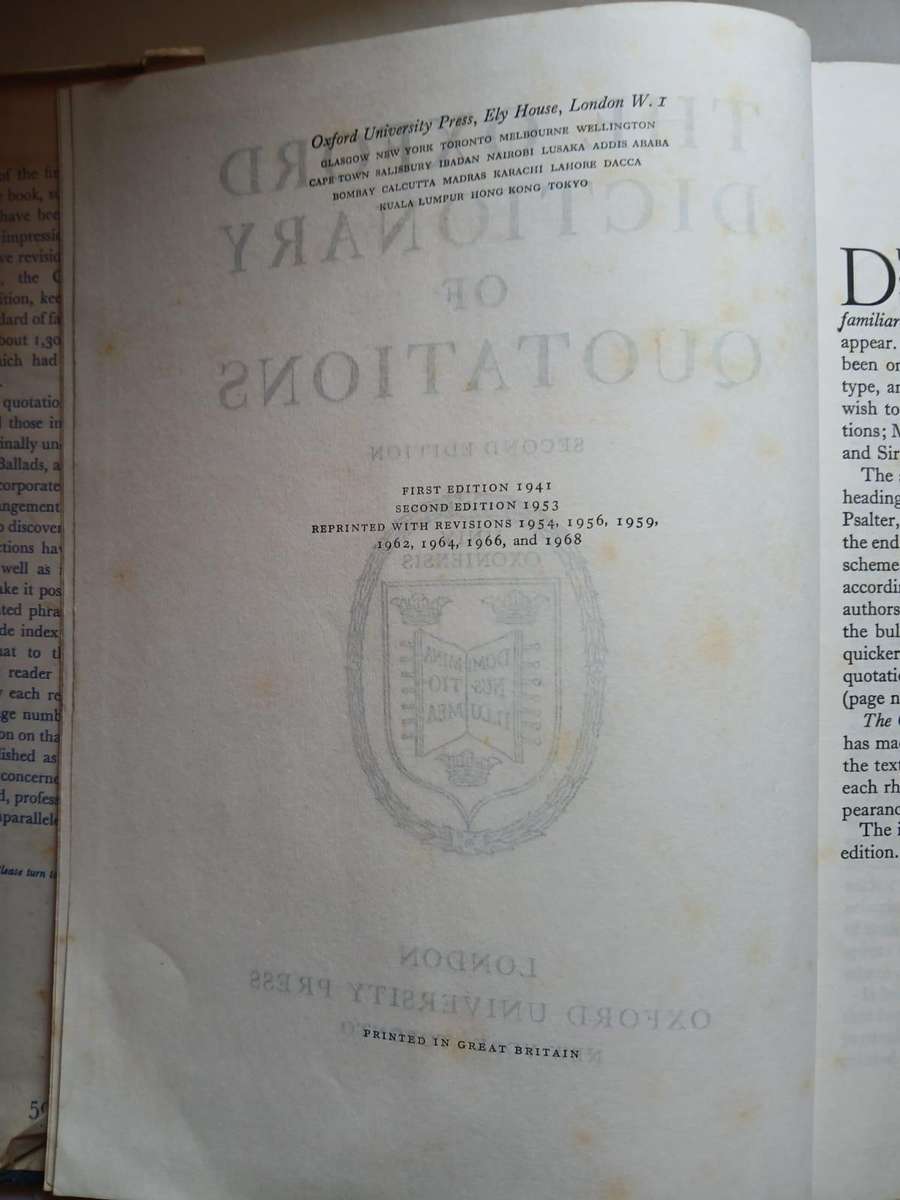 The Oxford Dictionary of Quotations (Hard Cover) Published by Oxford University Press, London, 1966