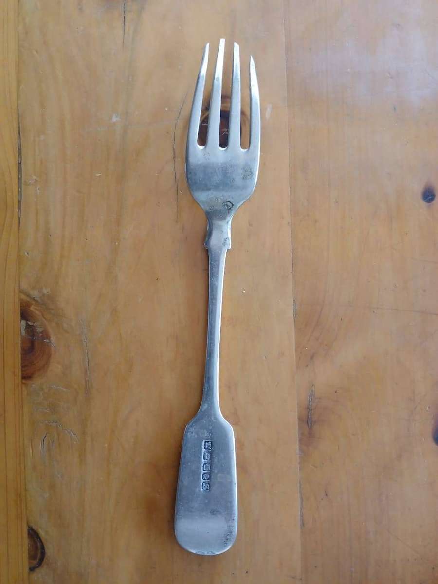 ANTIQUE Solid Silver Fiddle Pattern Table Fork London 1800's