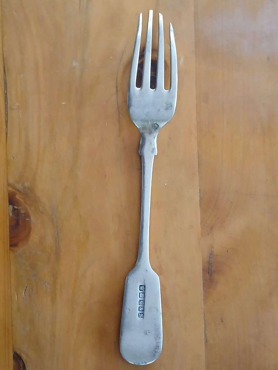 ANTIQUE Solid Silver Fiddle Pattern Table Fork London 1800's