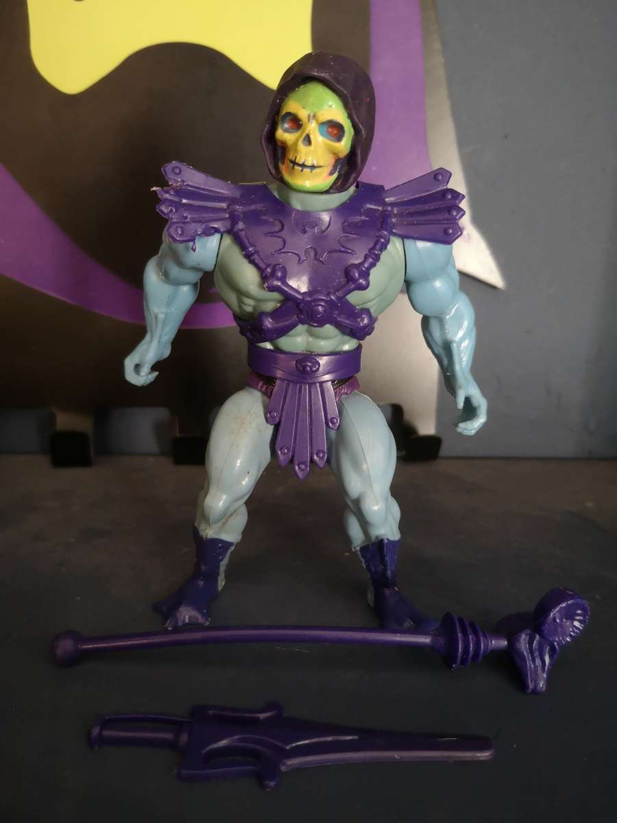 RARE Peach Cheeks Skeletor complete (early 8-back variant), vintage MOTU / He-man action figure
