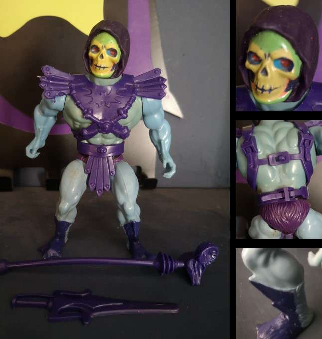 RARE Peach Cheeks Skeletor complete (early 8-back variant), vintage MOTU / He-man action figure